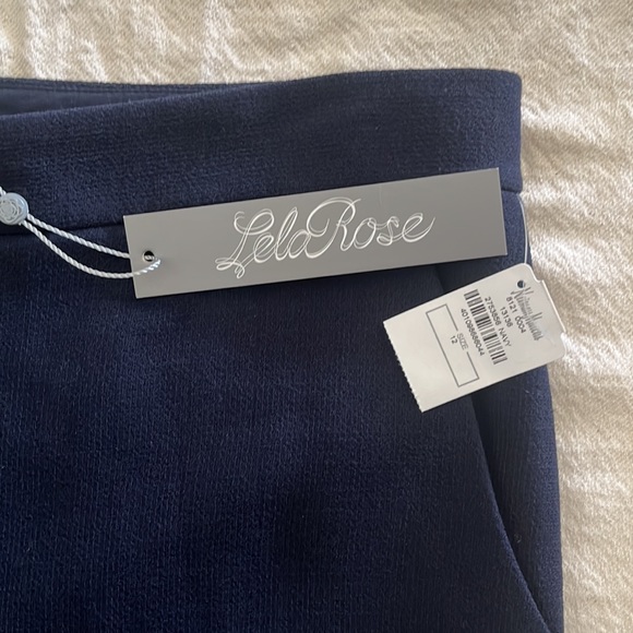 NWT LelaRose Wide-Legged Navy Wool Trousers Size 12 - Picture 2 of 3